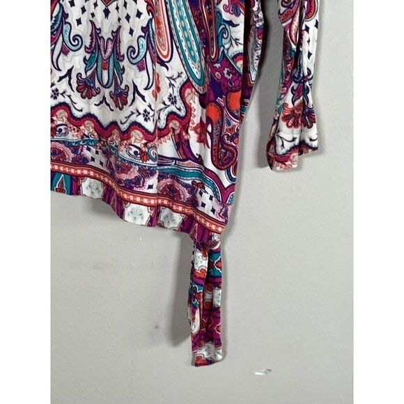 Chicos Top Women L Pink Floral Pullover Paisley Tie Waist Summer Feminine Retro - Picture 4 of 14